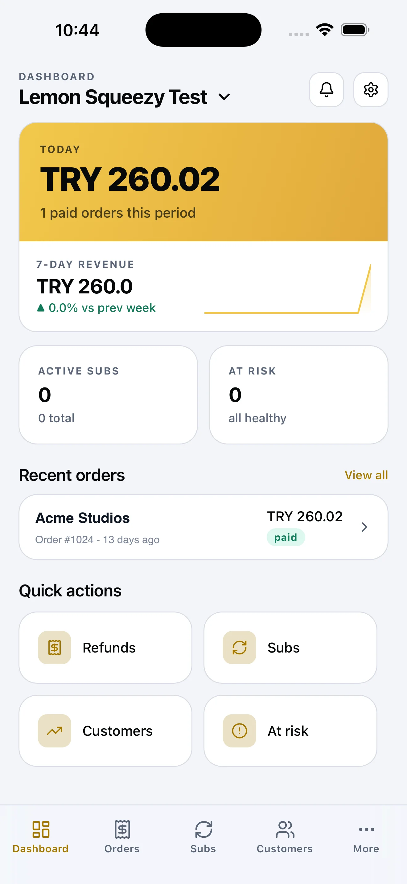 LemonOps dashboard on iPhone