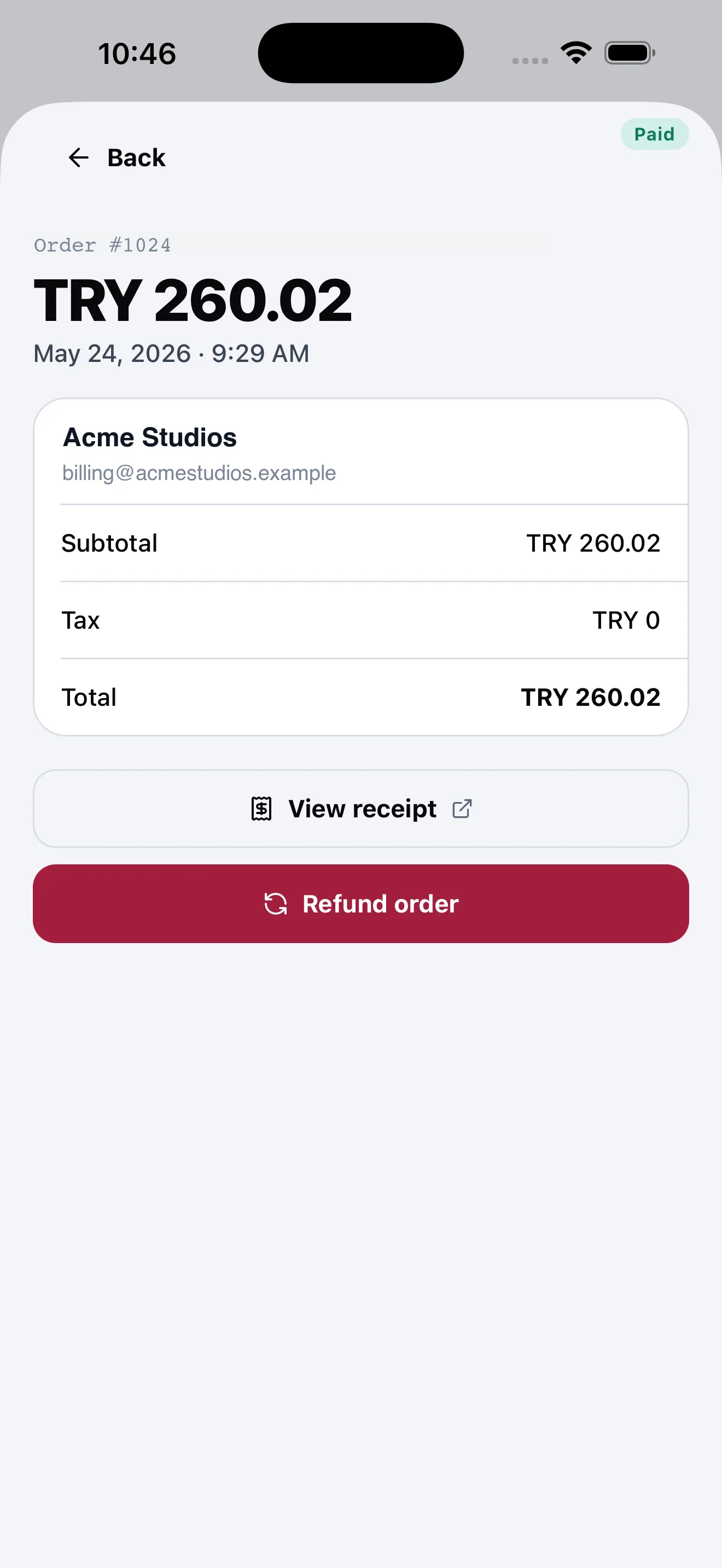 LemonOps order detail with one-tap refund