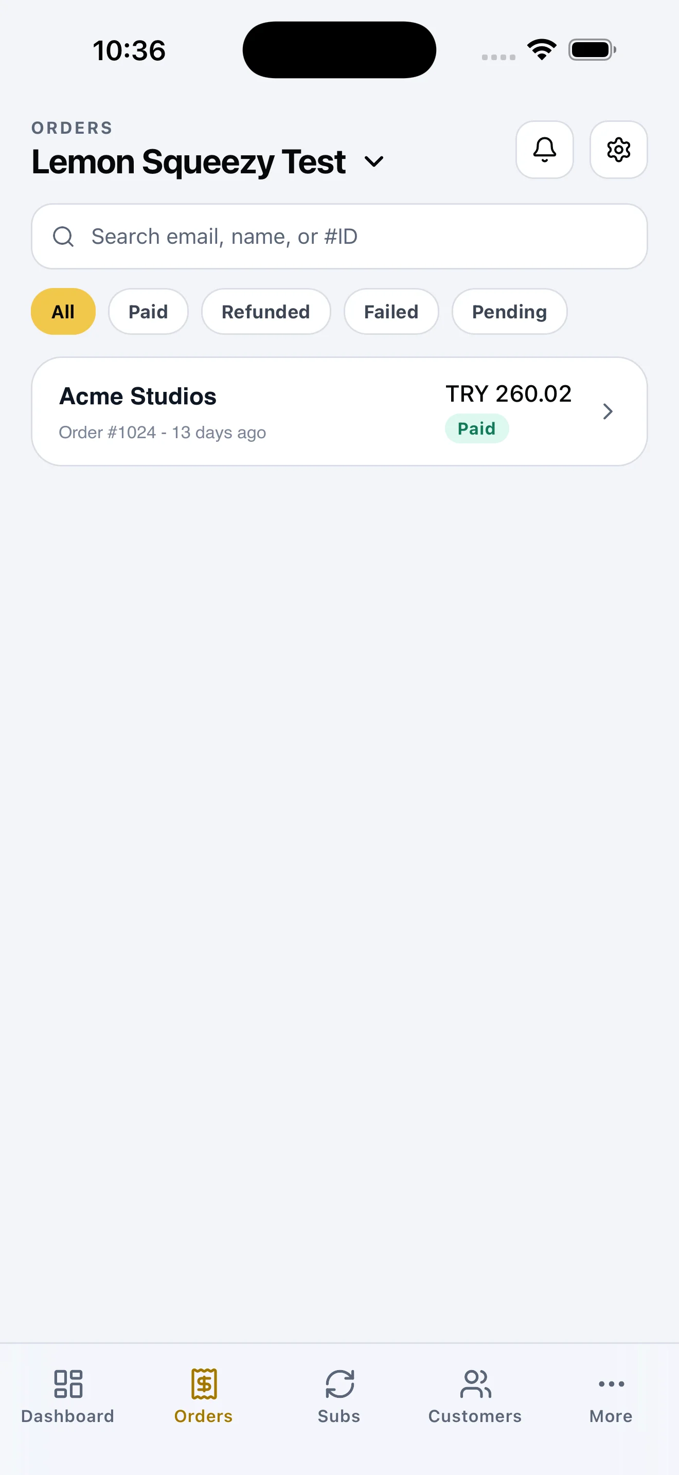 LemonOps orders list on iPhone